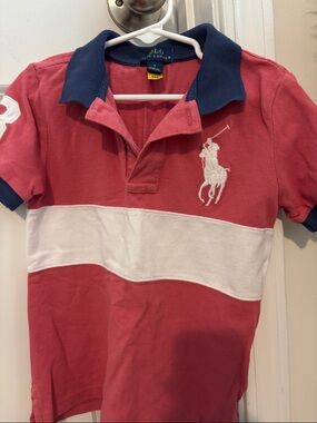 Polo by Ralph Lauren Red & White with Navy Collar Boys Polo